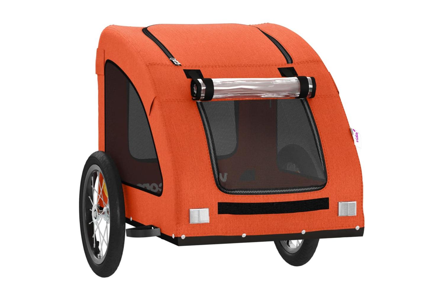 Vidaxl Pet Bike Trailer Orange Oxford Fabric And Iron-5