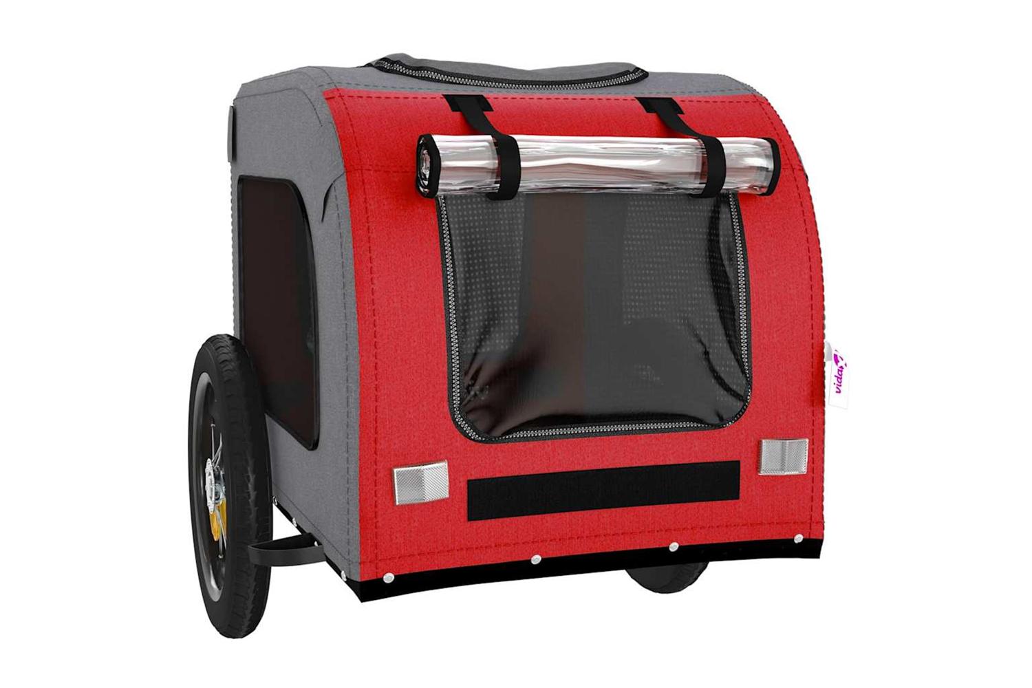 Vidaxl Pet Bike Trailer Red And Grey Oxford Fabric And Iron-5