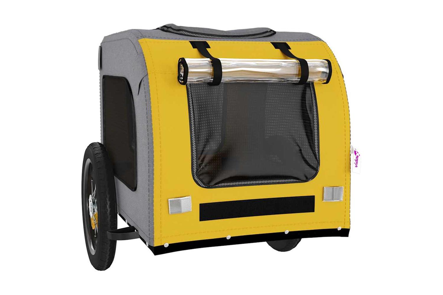Vidaxl Pet Bike Trailer Yellow And Grey Oxford Fabric And Iron-5