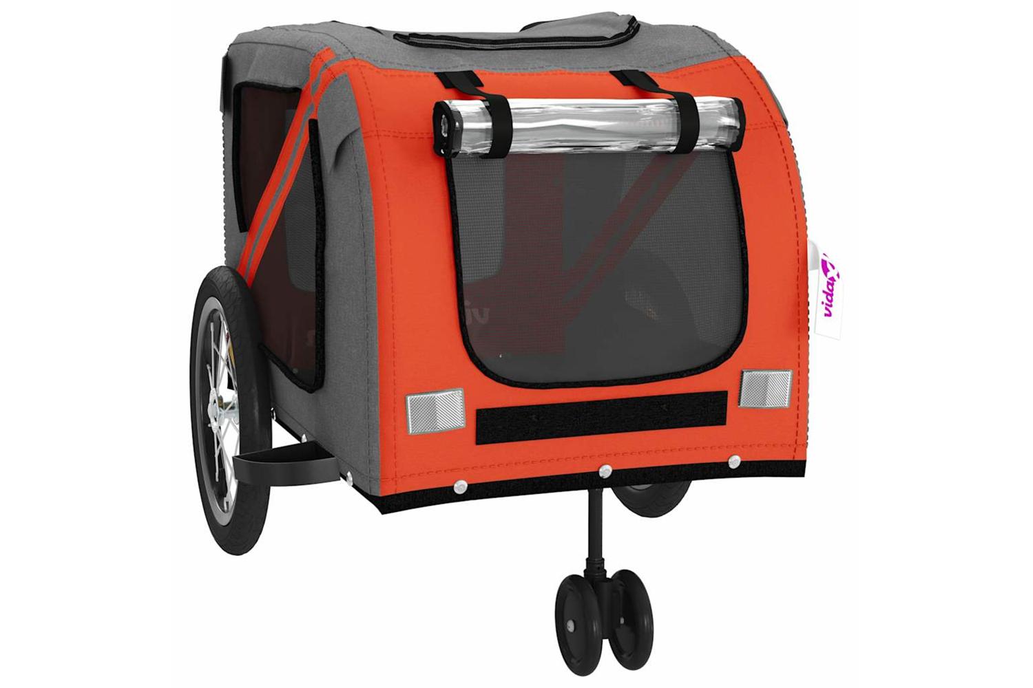 Vidaxl Pet Bike Trailer Orange And Grey Oxford Fabric And Iron-5