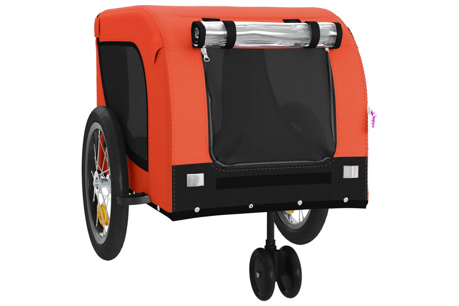 Vidaxl Pet Bike Trailer Orange And Black Oxford Fabric And Iron-4