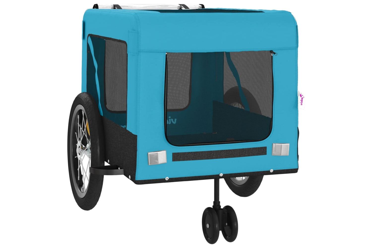 Vidaxl Pet Bike Trailer Blue And Black Oxford Fabric And Iron-6