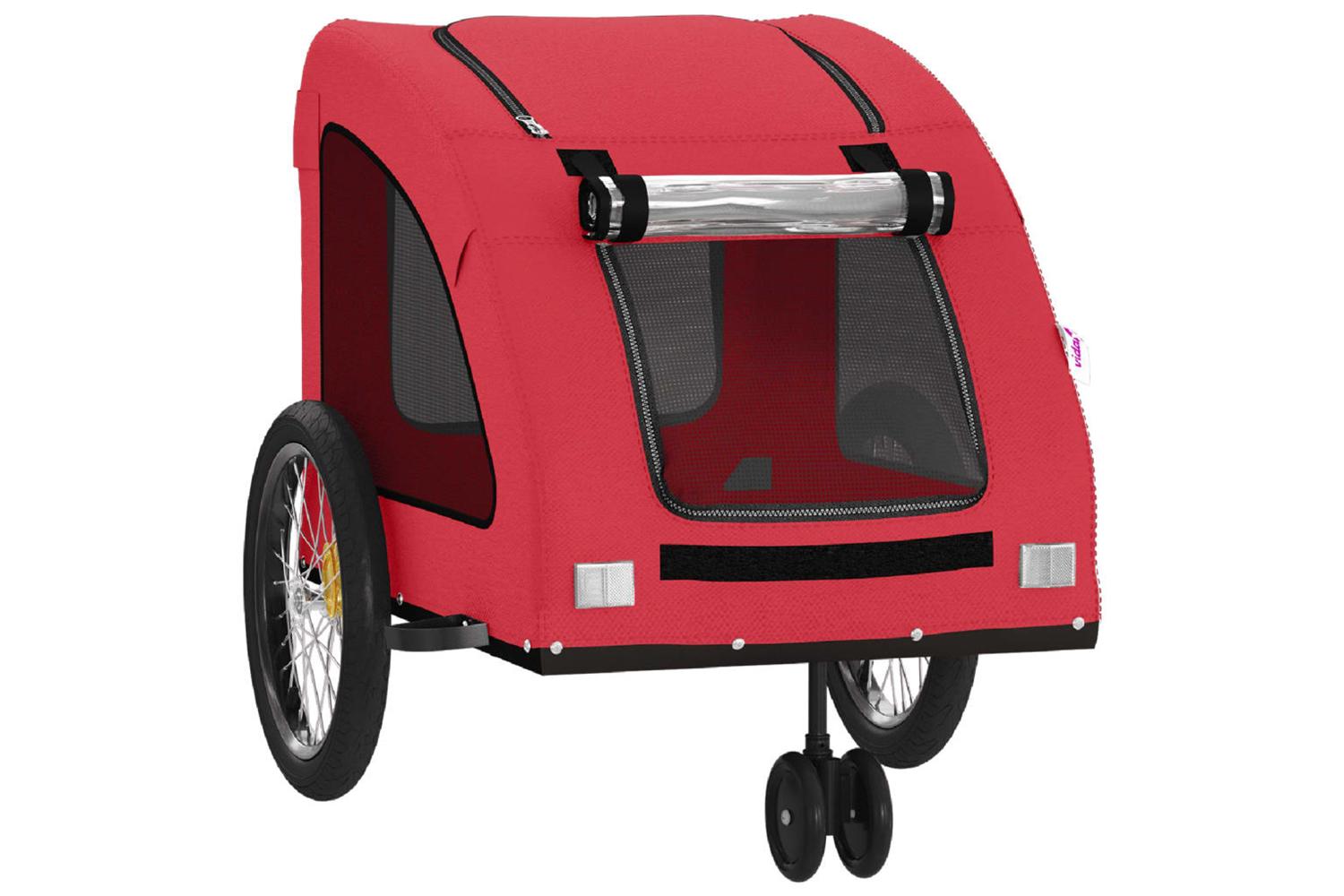 Vidaxl Pet Bike Trailer Red Oxford Fabric And Iron-5
