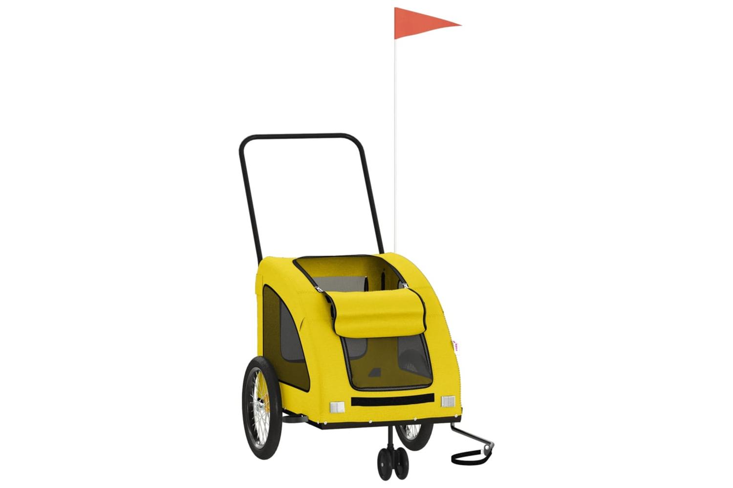 Vidaxl Pet Bike Trailer Yellow Oxford Fabric And Iron-3