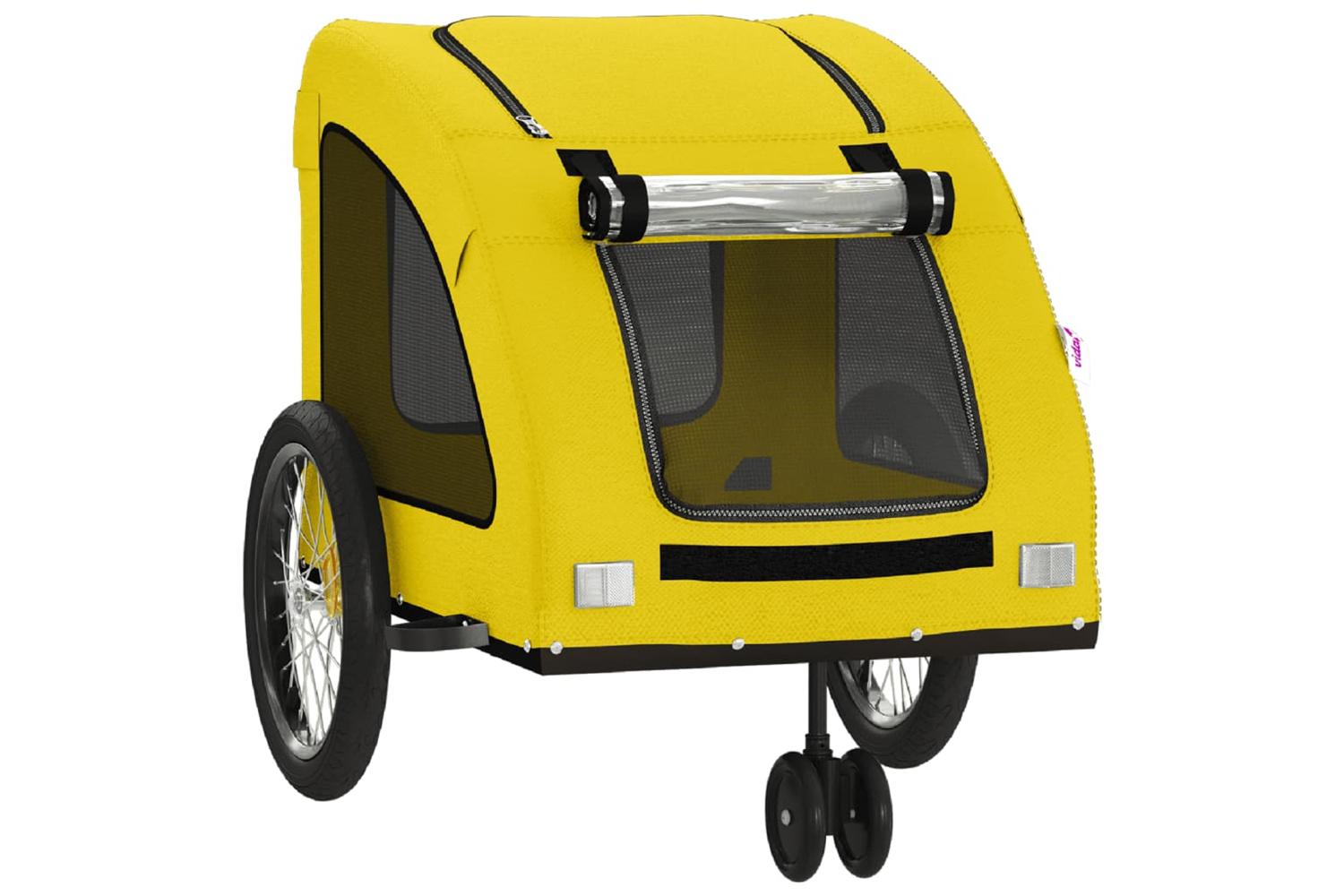 Vidaxl Pet Bike Trailer Yellow Oxford Fabric And Iron-5