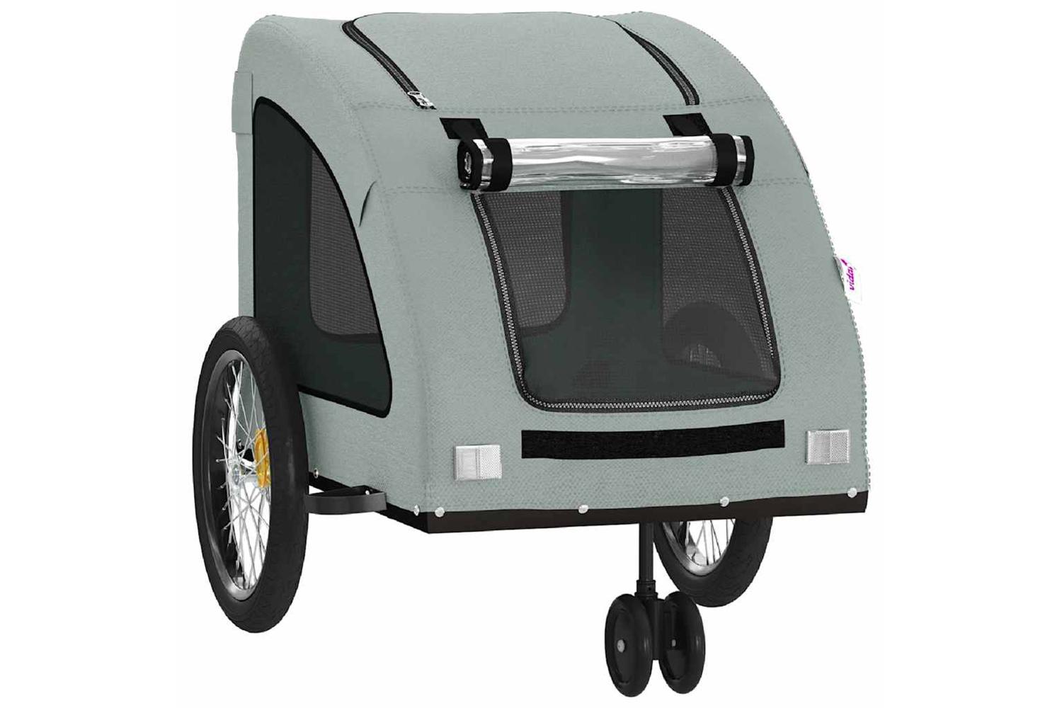 Vidaxl Pet Bike Trailer Grey Oxford Fabric And Iron-5