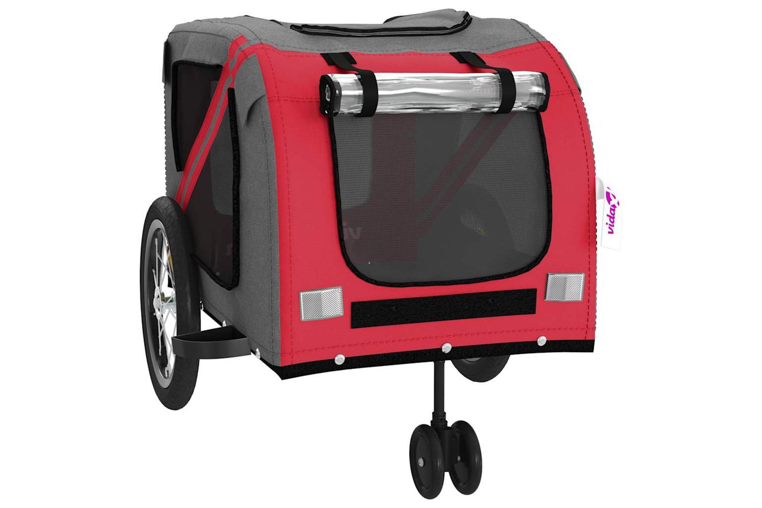 Vidaxl Pet Bike Trailer Red And Grey Oxford Fabric And Iron-5