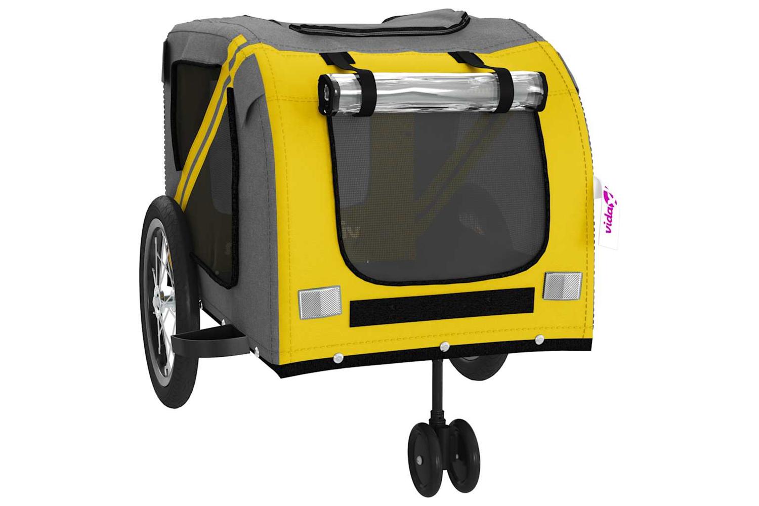 Vidaxl Pet Bike Trailer Yellow And Grey Oxford Fabric And Iron-5