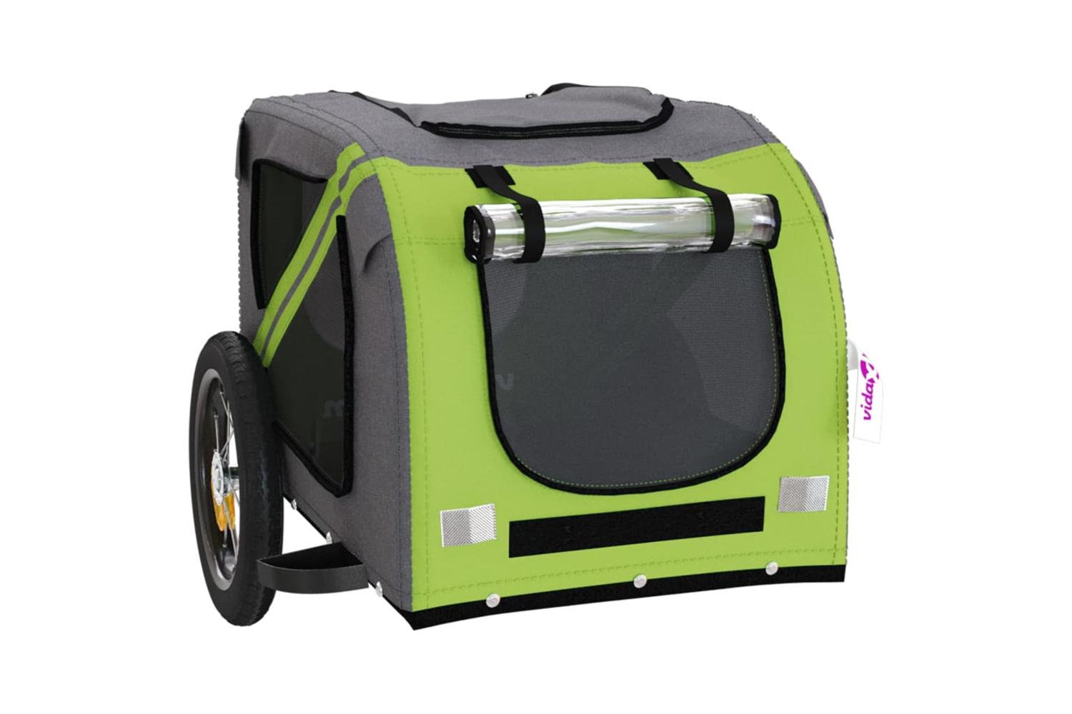 Vidaxl Pet Bike Trailer Green And Grey Oxford Fabric And Iron-5