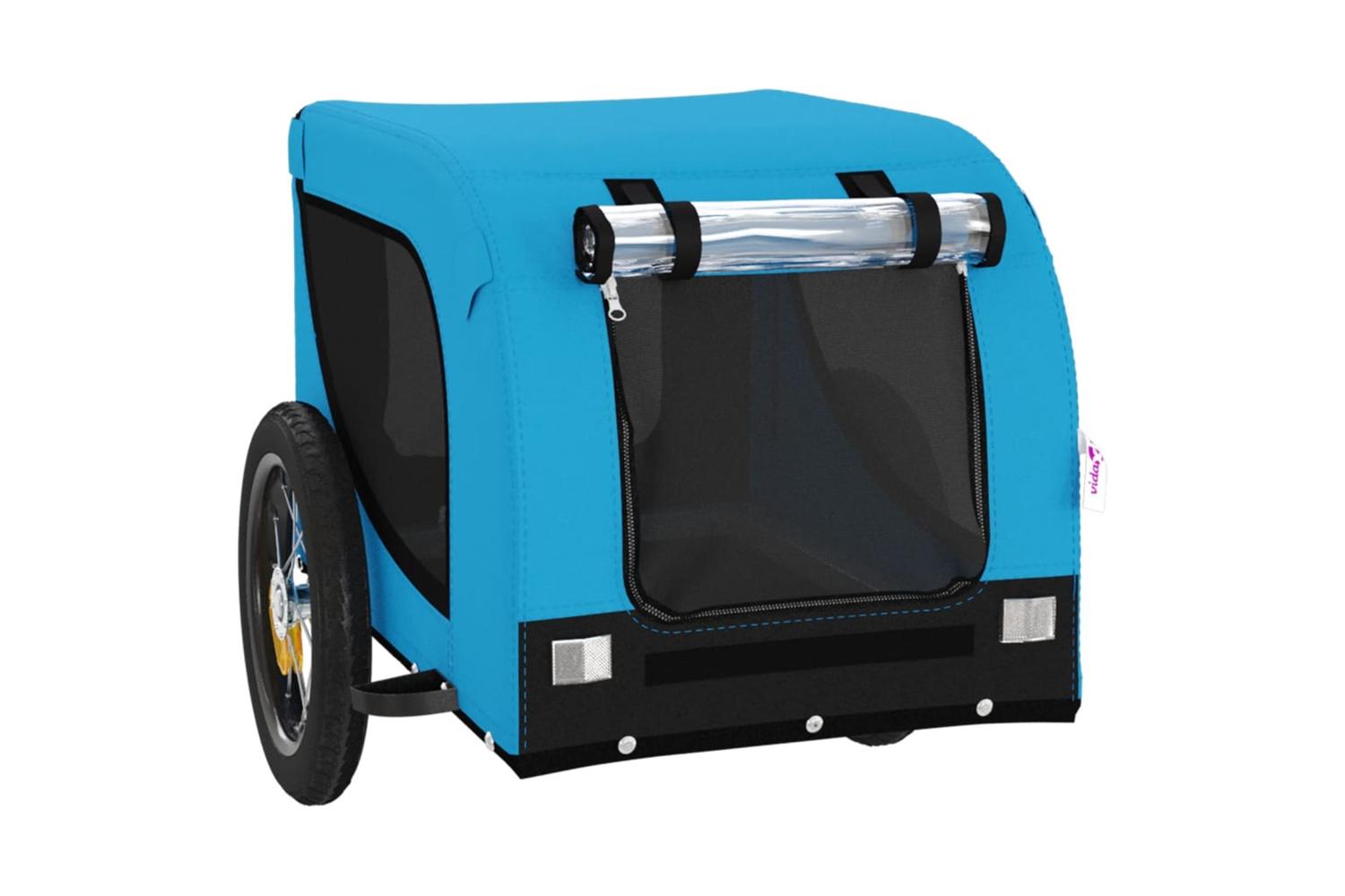 Vidaxl Pet Bike Trailer Blue And Black Oxford Fabric And Iron-4
