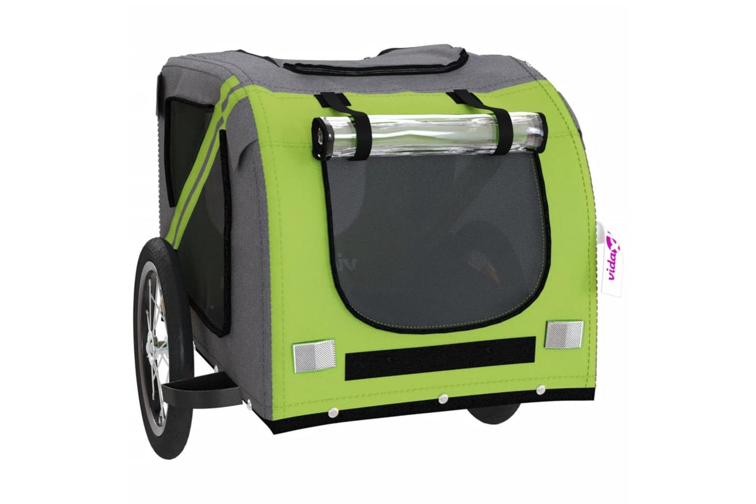 Vidaxl Pet Bike Trailer Green And Grey Oxford Fabric And Iron-5