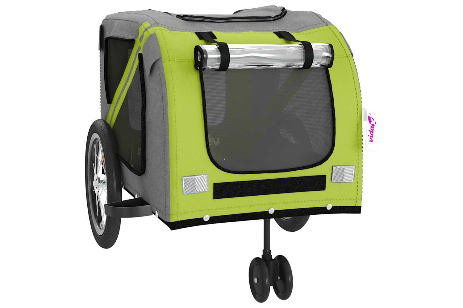 Vidaxl Pet Bike Trailer Green And Grey Oxford Fabric And Iron-5