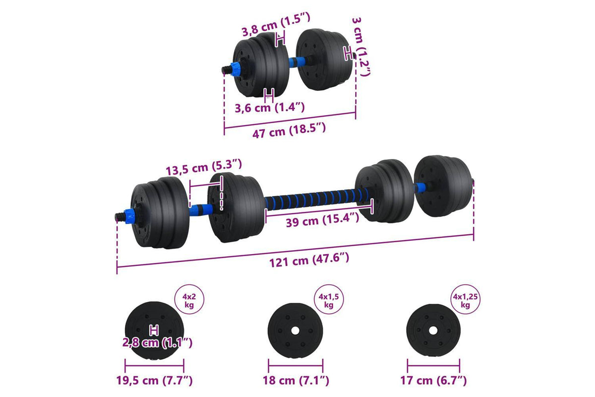 Vidaxl 2-in-1 Dumbbell Set Black And Blue 121 X 19.5 X 19.5 Cm-10