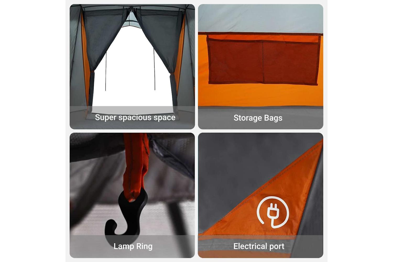 Vidaxl Family Tent With Roof Grey And Orange 721 X 335 X 212 Cm-8
