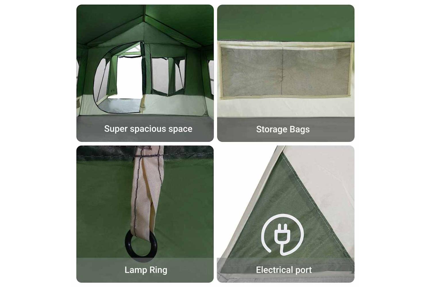 Vidaxl Family Tent Green And White 620 X 322 X 240 Cm Polyester-8