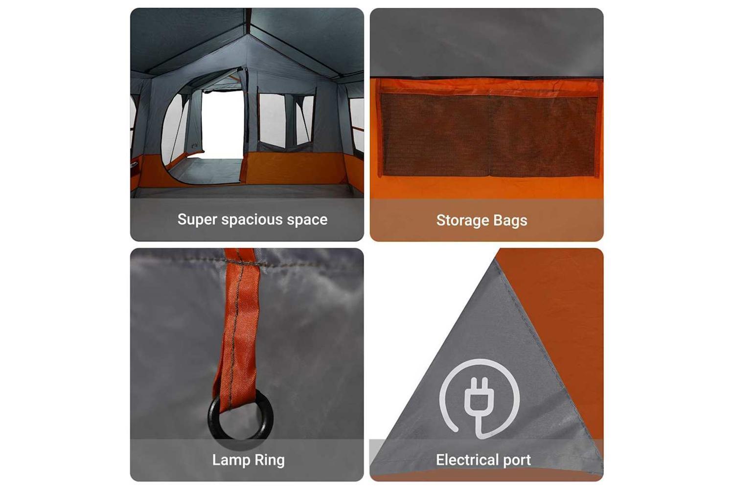 Vidaxl Family Tent Grey And Orange 620 X 322 X 240 Cm Polyester-8