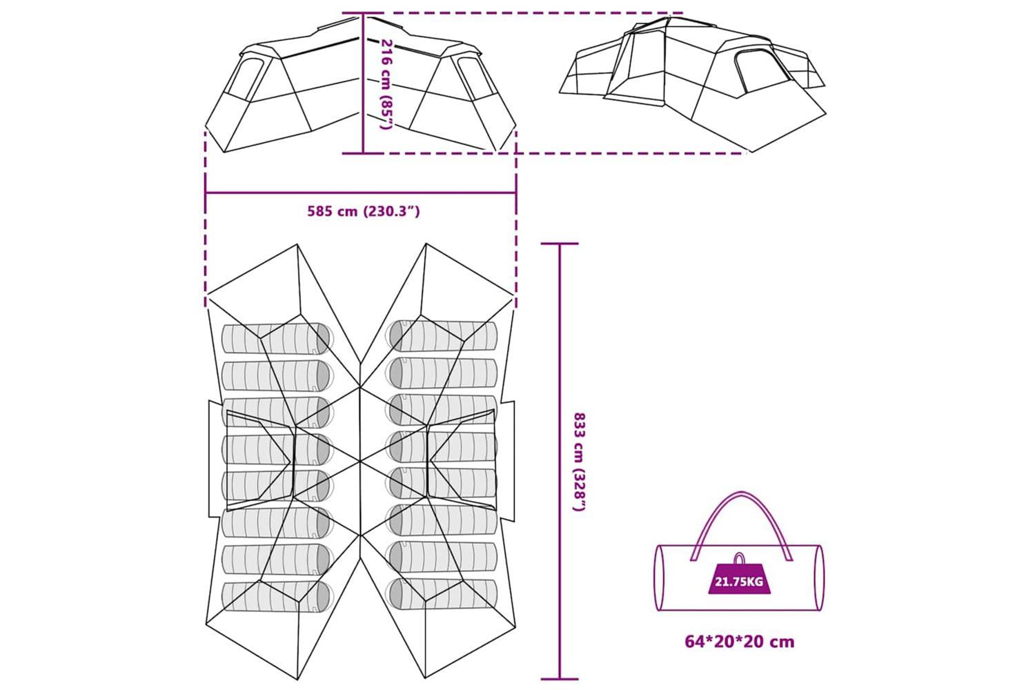 Vidaxl Family Tent With Roof Green 833 X 585 X 216 Cm Taffeta-10