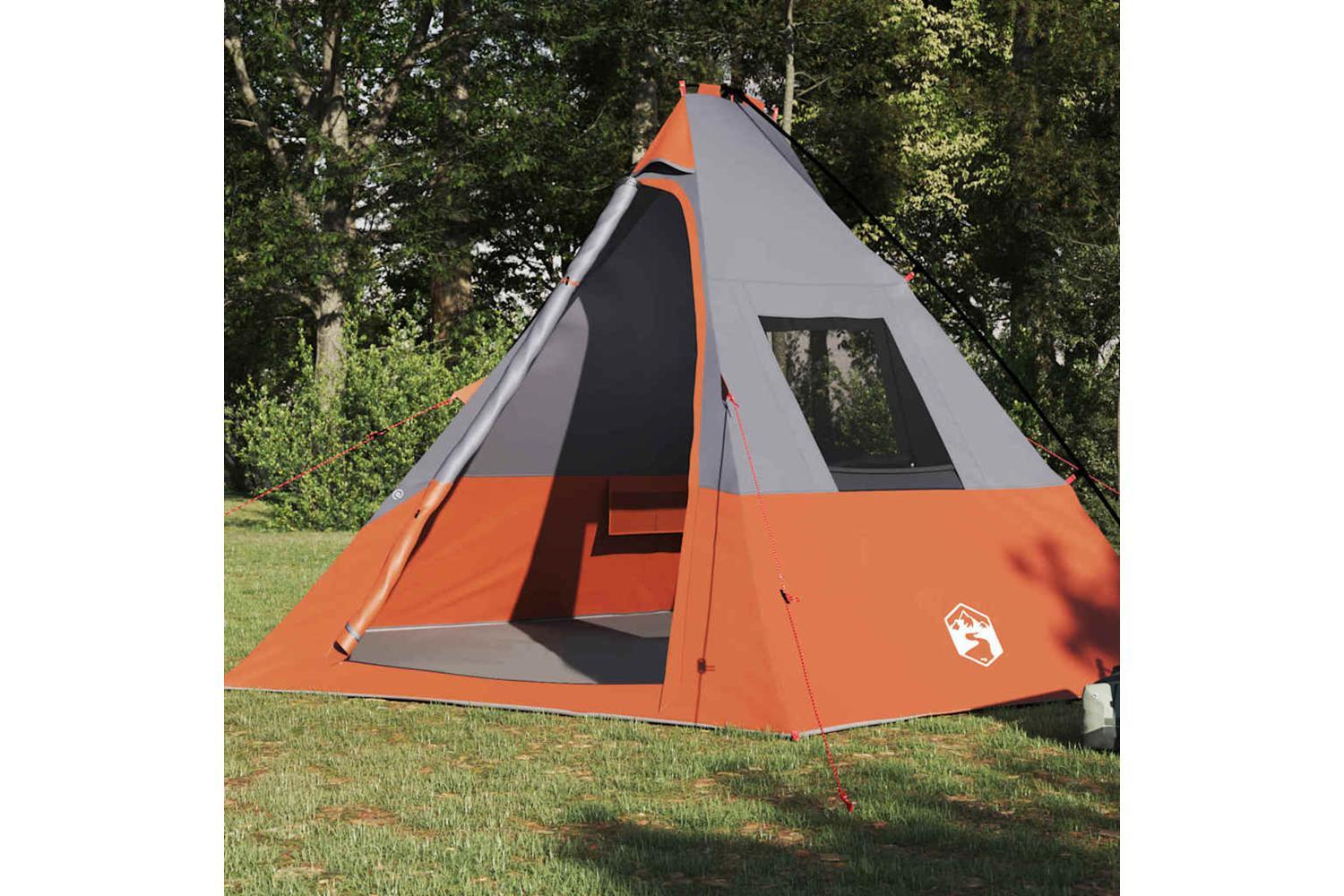 Vidaxl Tipi Tent With Roof Grey And Orange 383 X 338 X 217 Cm Taffeta-3