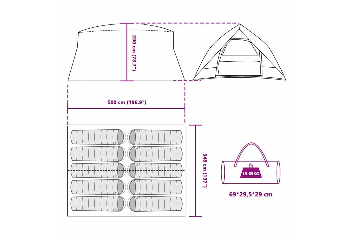 Vidaxl Tunnel Tent Grey And Orange 500 X 348 X 200 Cm Taffeta-10