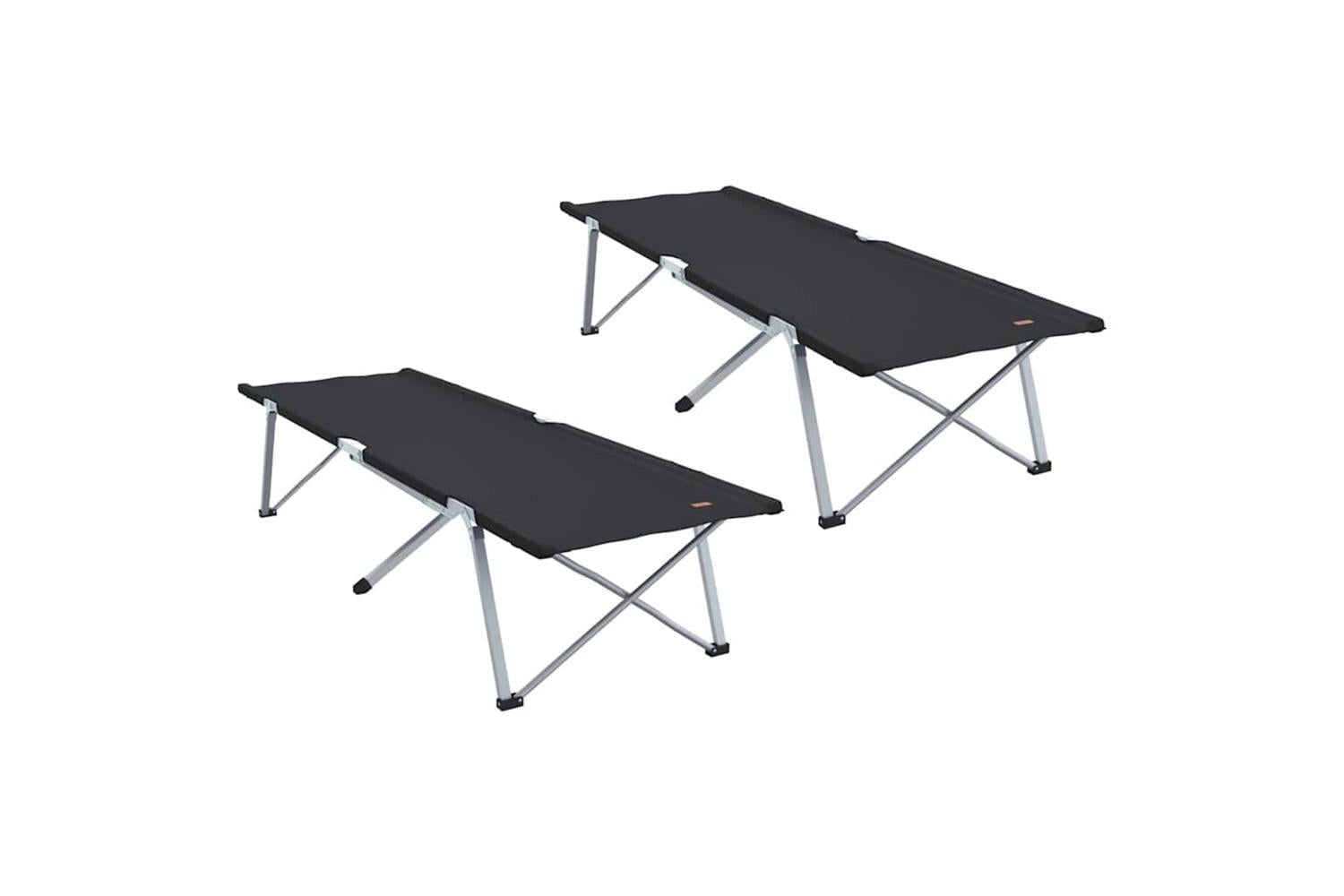 Vidaxl Folding Camping Bed Folding 2 Pcs Black 194 X 62.5 X 42.5 Cm-2