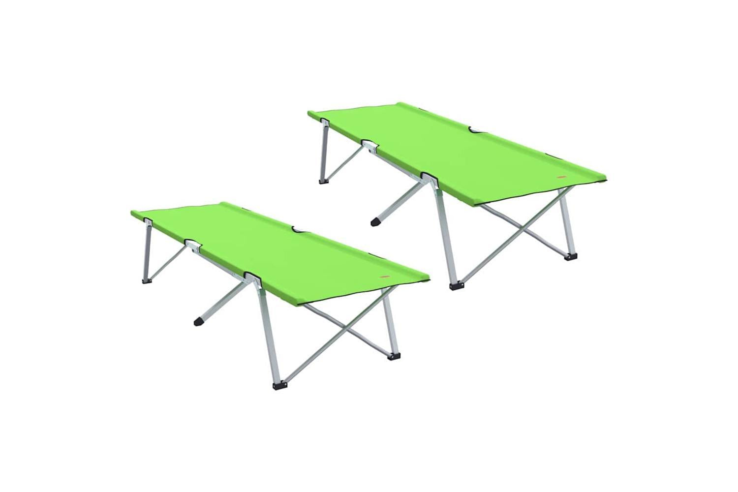Vidaxl Folding Camping Bed Folding 2 Pcs Green 194 X 62.5 X 42.5 Cm-2