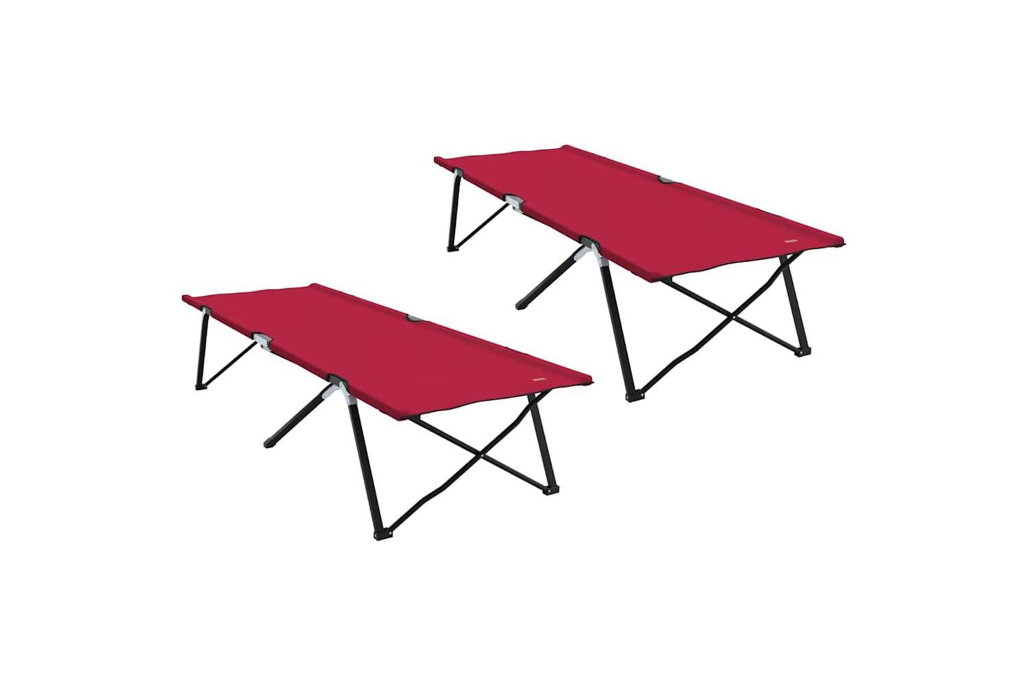 Vidaxl Folding Camping Bed 2 Pcs Red 206 X 76 X 74 Cm Oxford And Steel-2