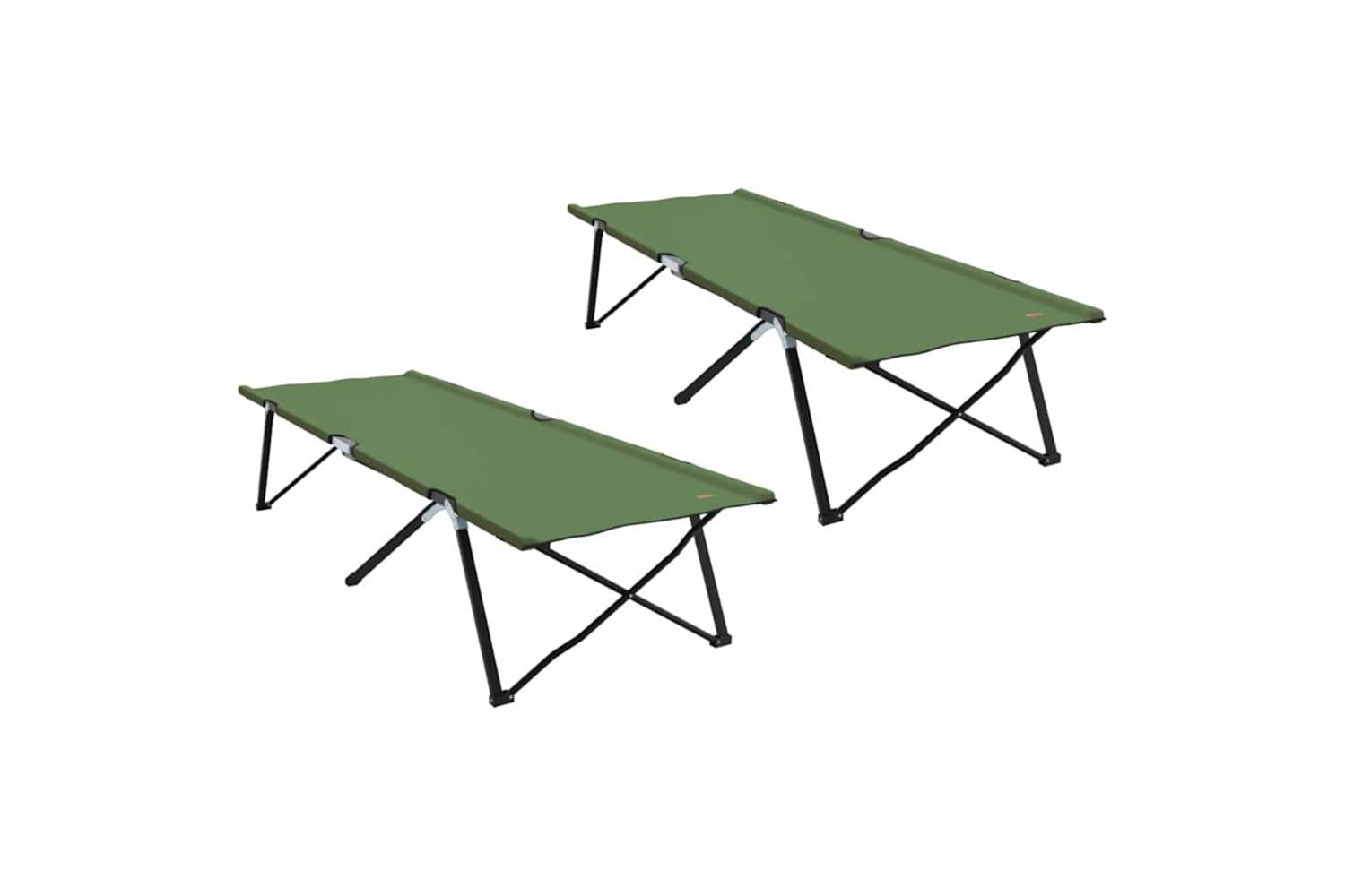 Vidaxl Folding Camping Bed Folding Manual 2 Pcs Green 206 X 76 X 74 Cm-2