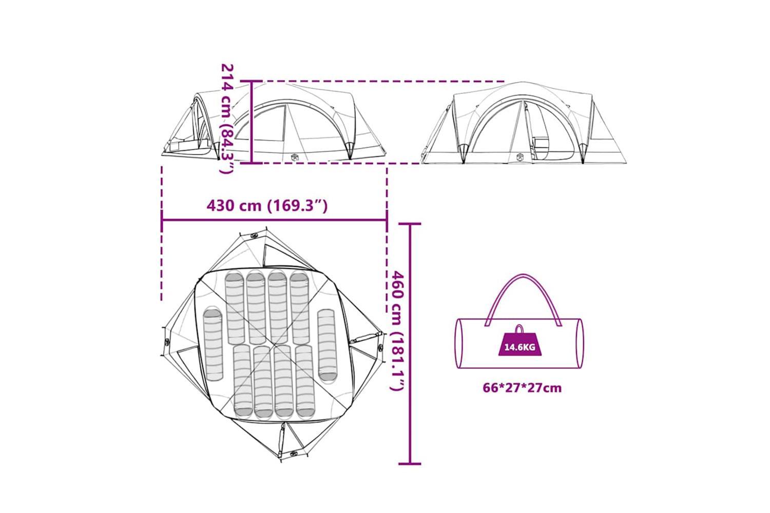Vidaxl Family Tent With Roof Blue And Grey 460 X 430 X 214 Cm-8