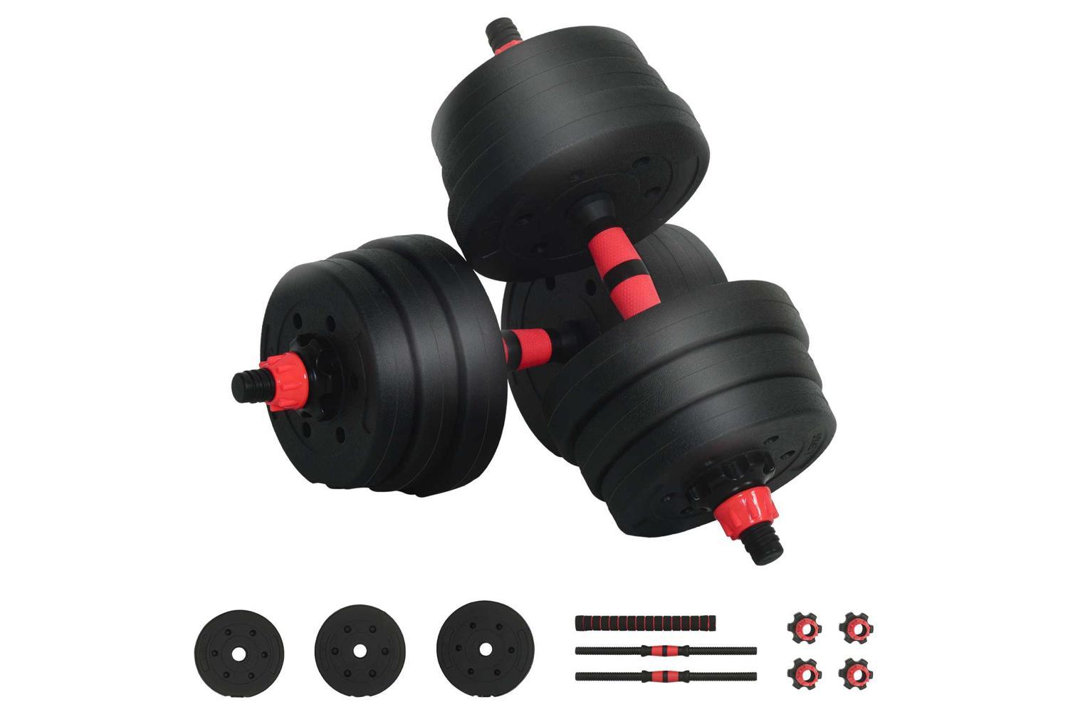 Vidaxl 2-in-1 Dumbbell Set Black And Red 121 X 19.5 X 19.5 Cm