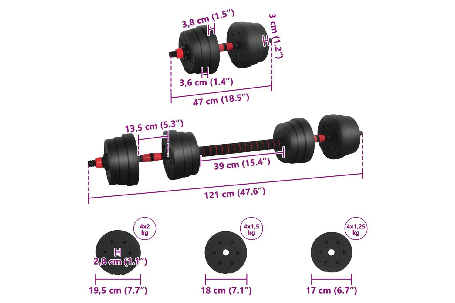 Vidaxl 2-in-1 Dumbbell Set Black And Red 121 X 19.5 X 19.5 Cm-8
