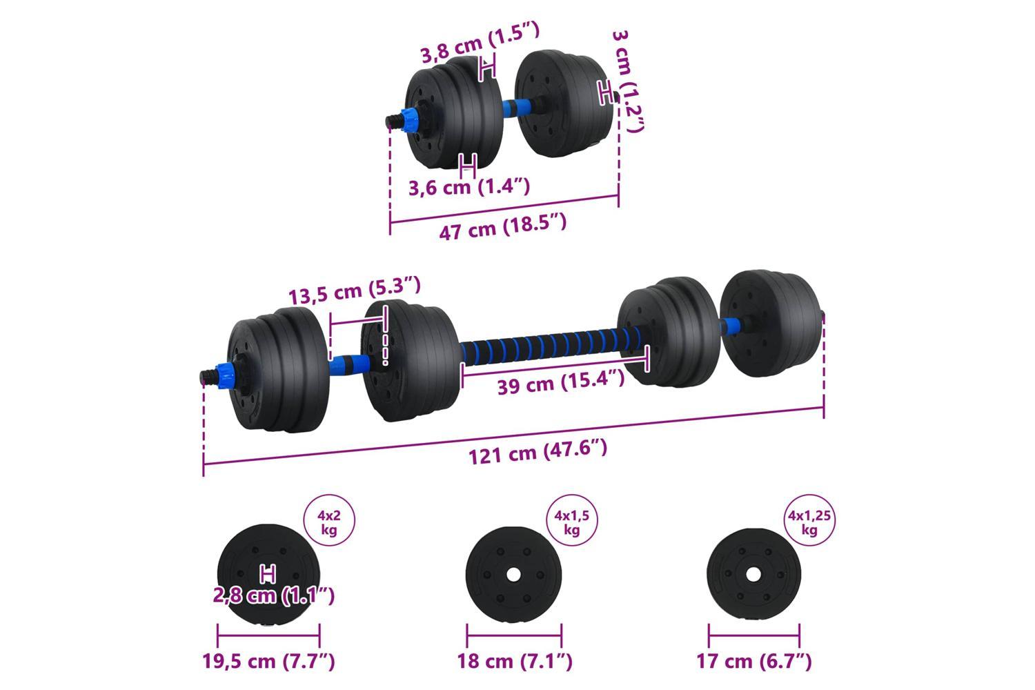Vidaxl 2-in-1 Dumbbell Set Black And Blue 121 X 19.5 X 19.5 Cm-8