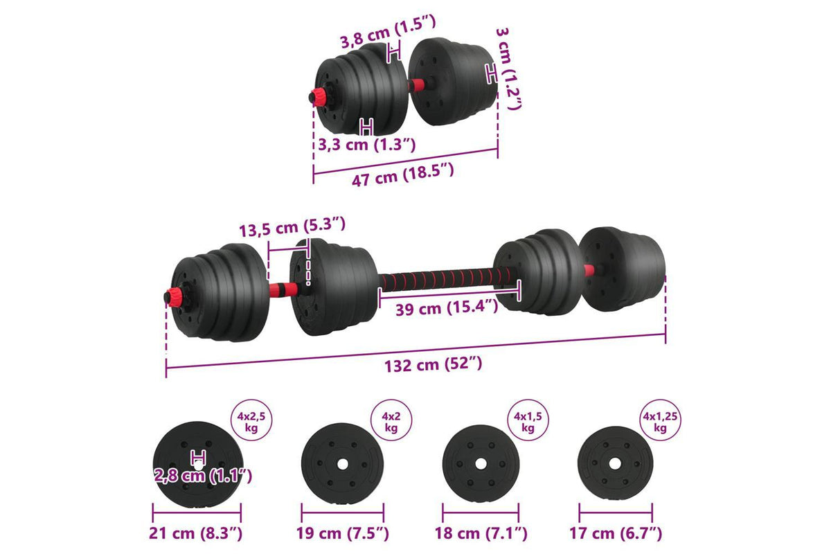 Vidaxl 2-in-1 Dumbbell Set Black And Red 121 X 19.5 X 19.5 Cm-8