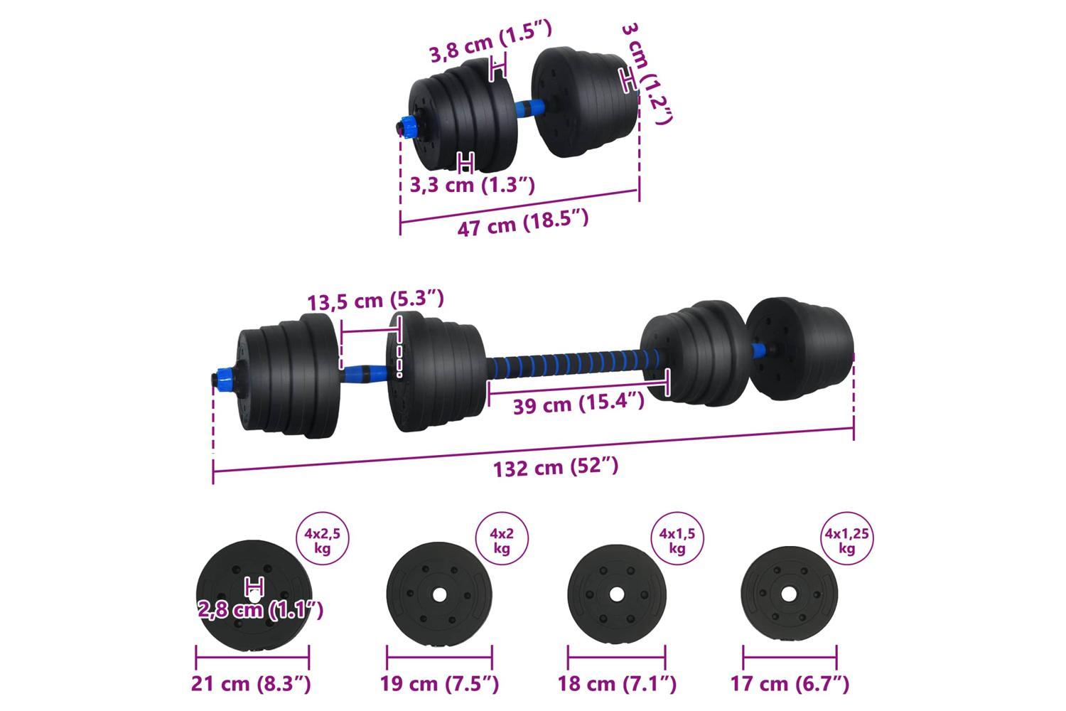 Vidaxl 2-in-1 Dumbbell Set Black And Blue 121 X 19.5 X 19.5 Cm-8