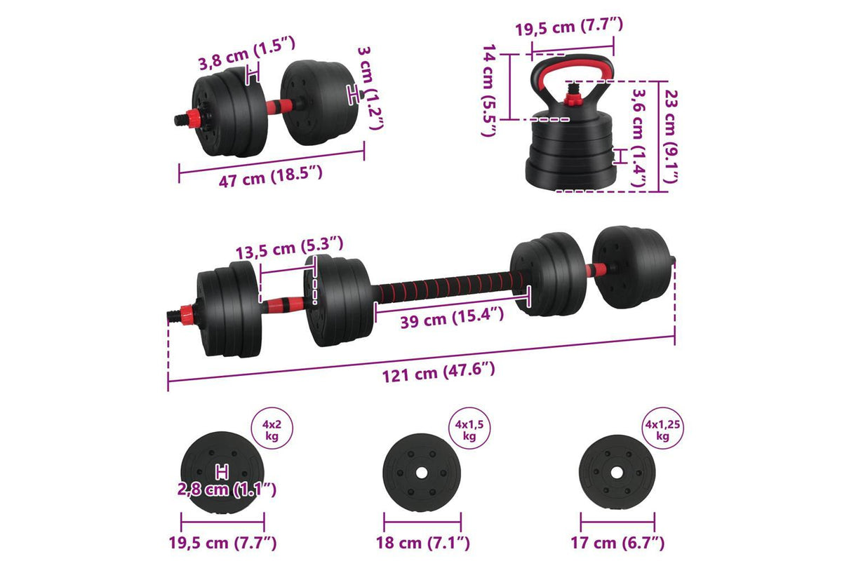 Vidaxl 4-in-1 Dumbbell Set Black And Red 121 X 19.5 X 19.5 Cm-10