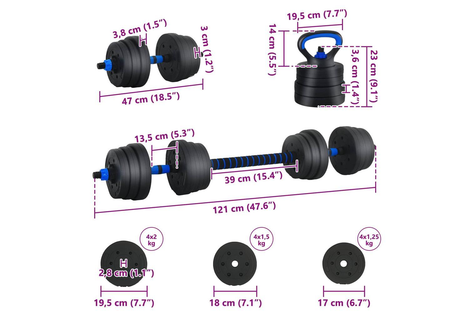 Vidaxl 4-in-1 Dumbbell Set Black And Blue 121 X 19.5 X 19.5 Cm-10