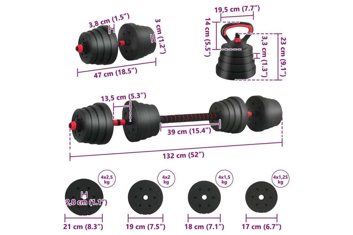 Vidaxl 4-in-1 Dumbbell Set Black And Red 121 X 19.5 X 19.5 Cm-10