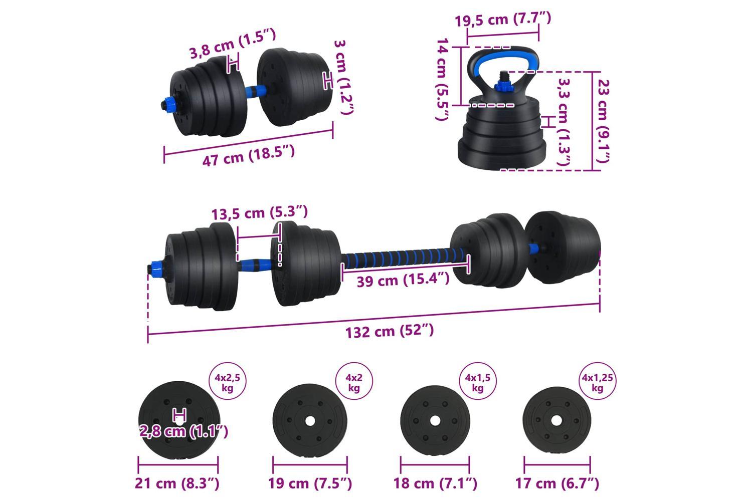 Vidaxl 4-in-1 Dumbbell Set Black And Blue 121 X 19.5 X 19.5 Cm-10