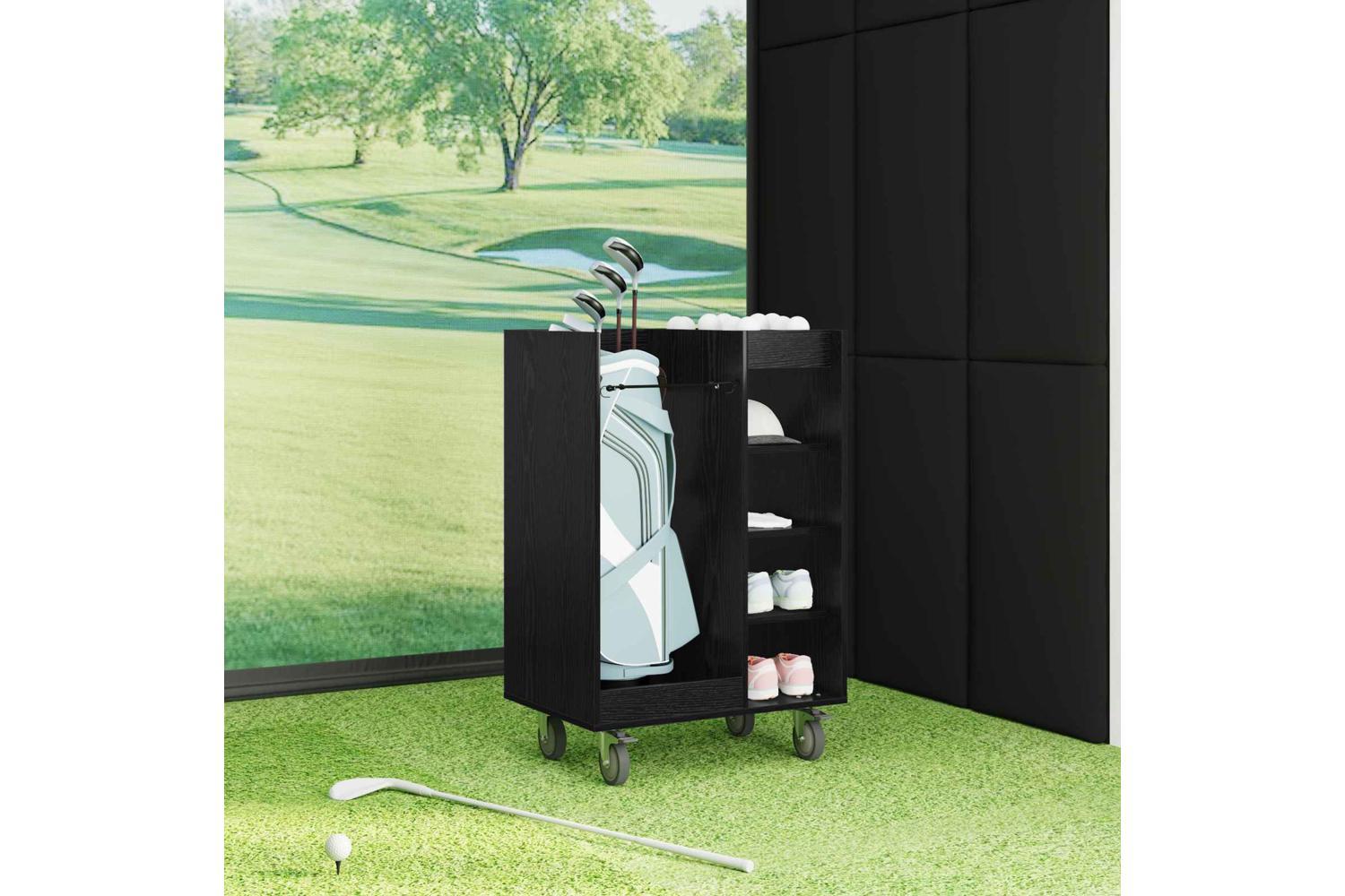 Vidaxl Golf Cabinet With Wheel Plain Black Oak 65 X 45 X 98 Cm-4