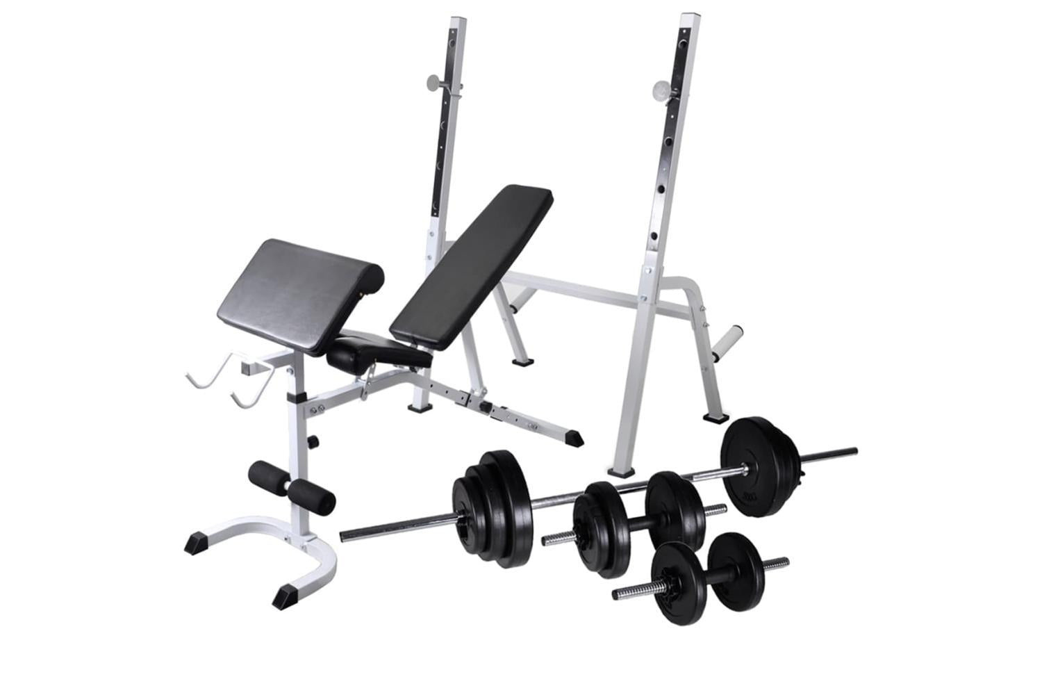 Vidaxl Workout Bench With Weight Rack, Barbell And Dumbbell Set 30.5kg