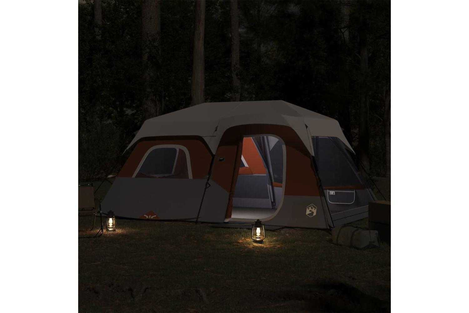 Vidaxl Family Tent With Led 9-person Light Grey And Orange Quick Release-3
