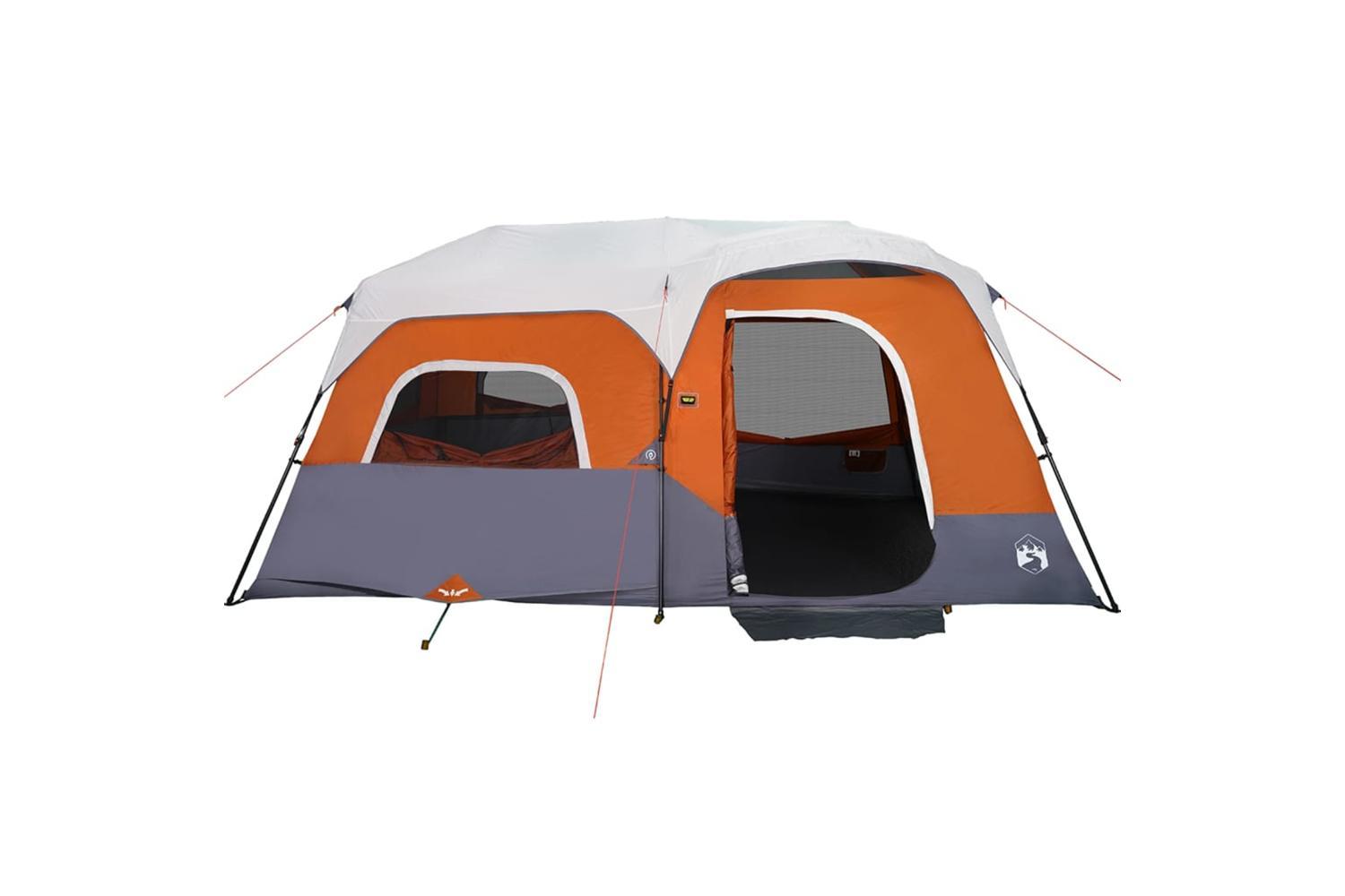 Vidaxl Family Tent With Led 9-person Light Grey And Orange Quick Release-5
