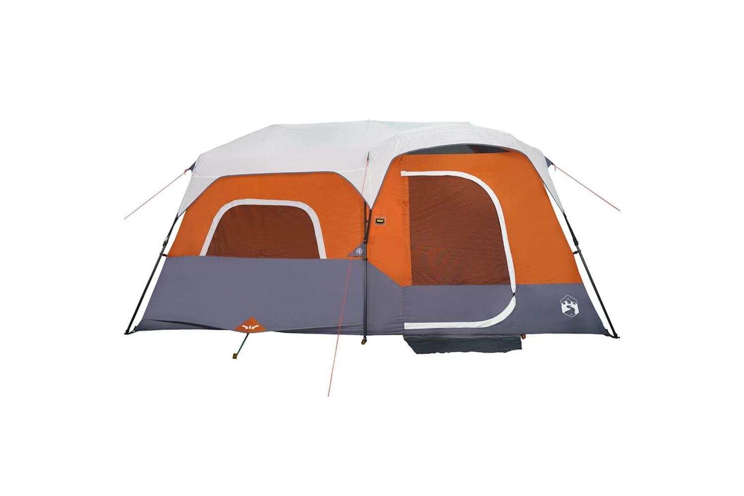 Vidaxl Family Tent With Led 9-person Light Grey And Orange Quick Release-7