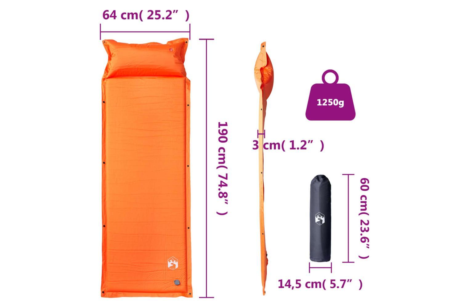 Vidaxl Self Inflating Camping Mattress With Pillow 1-person Orange-6