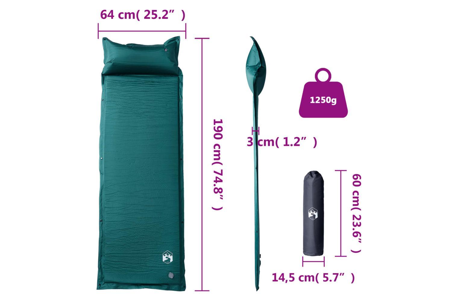 Vidaxl Self Inflating Camping Mattress With Pillow 1-person Green-6