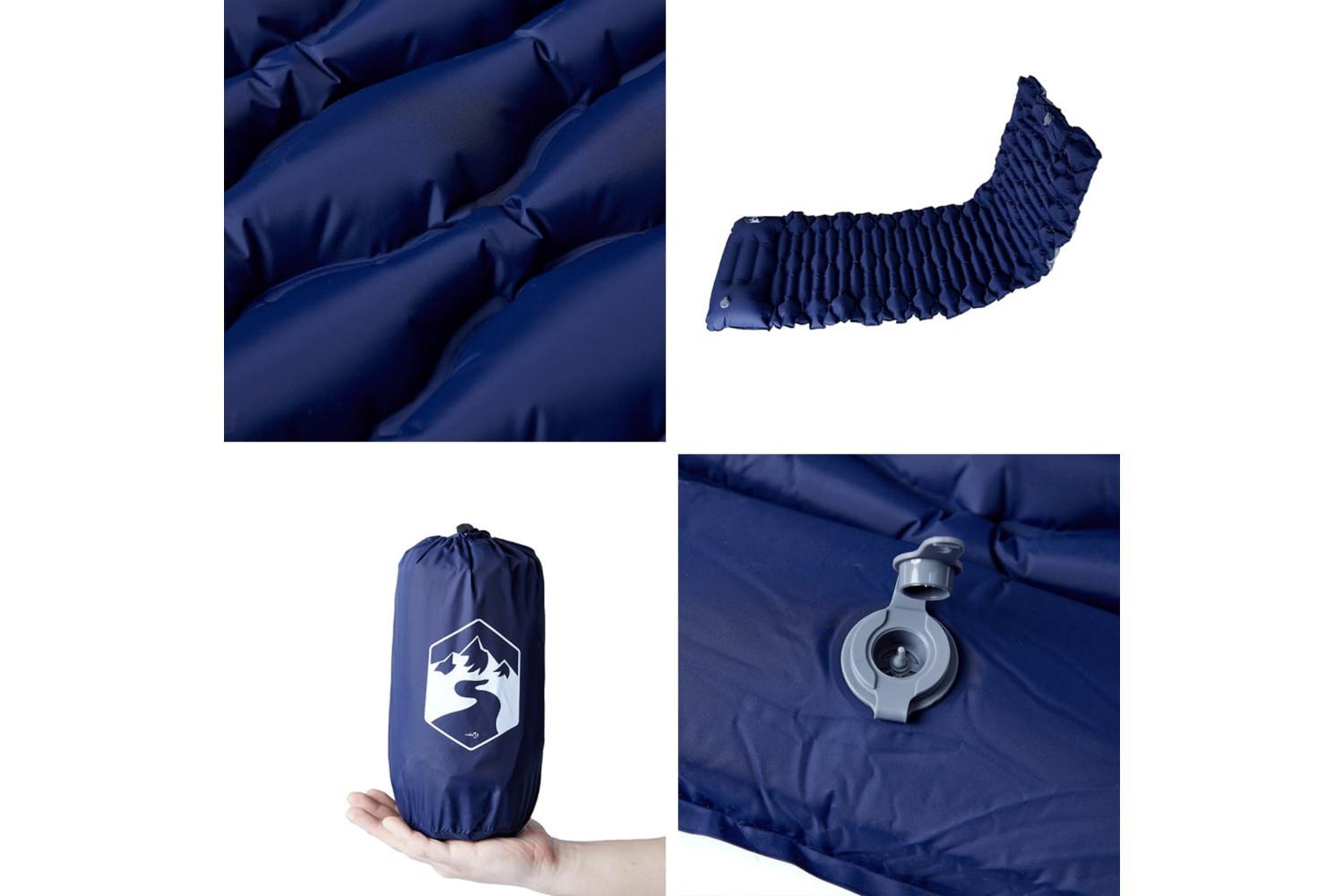 Vidaxl Self Inflating Camping Mattress With Pillow 1-person Navy Blue-5