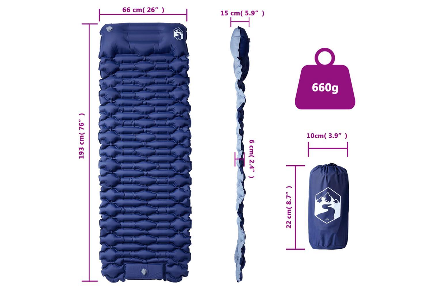 Vidaxl Self Inflating Camping Mattress With Pillow 1-person Navy Blue-6