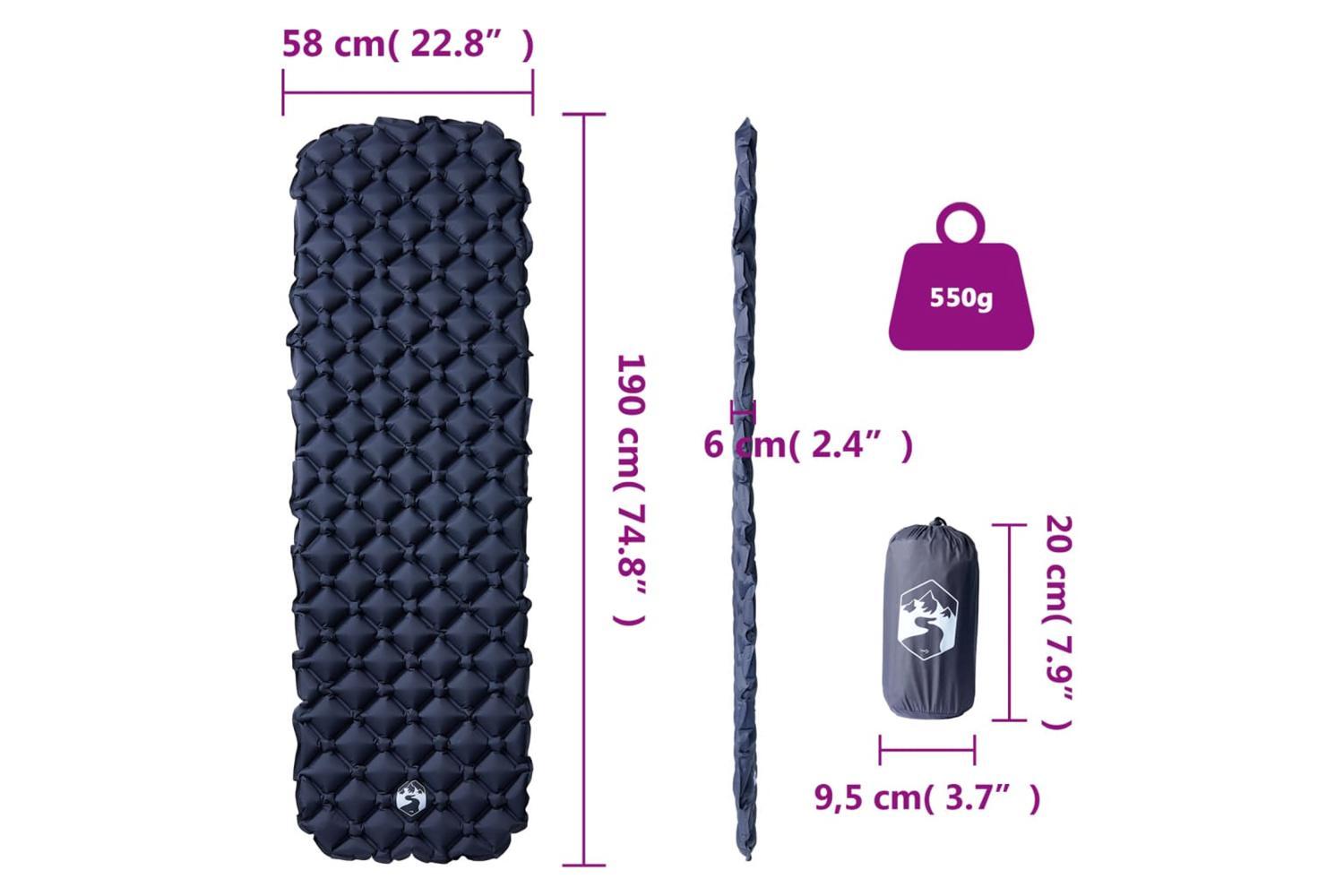 Vidaxl Inflating Camping Mattress 1-person Grey 190x58x6 Cm-6