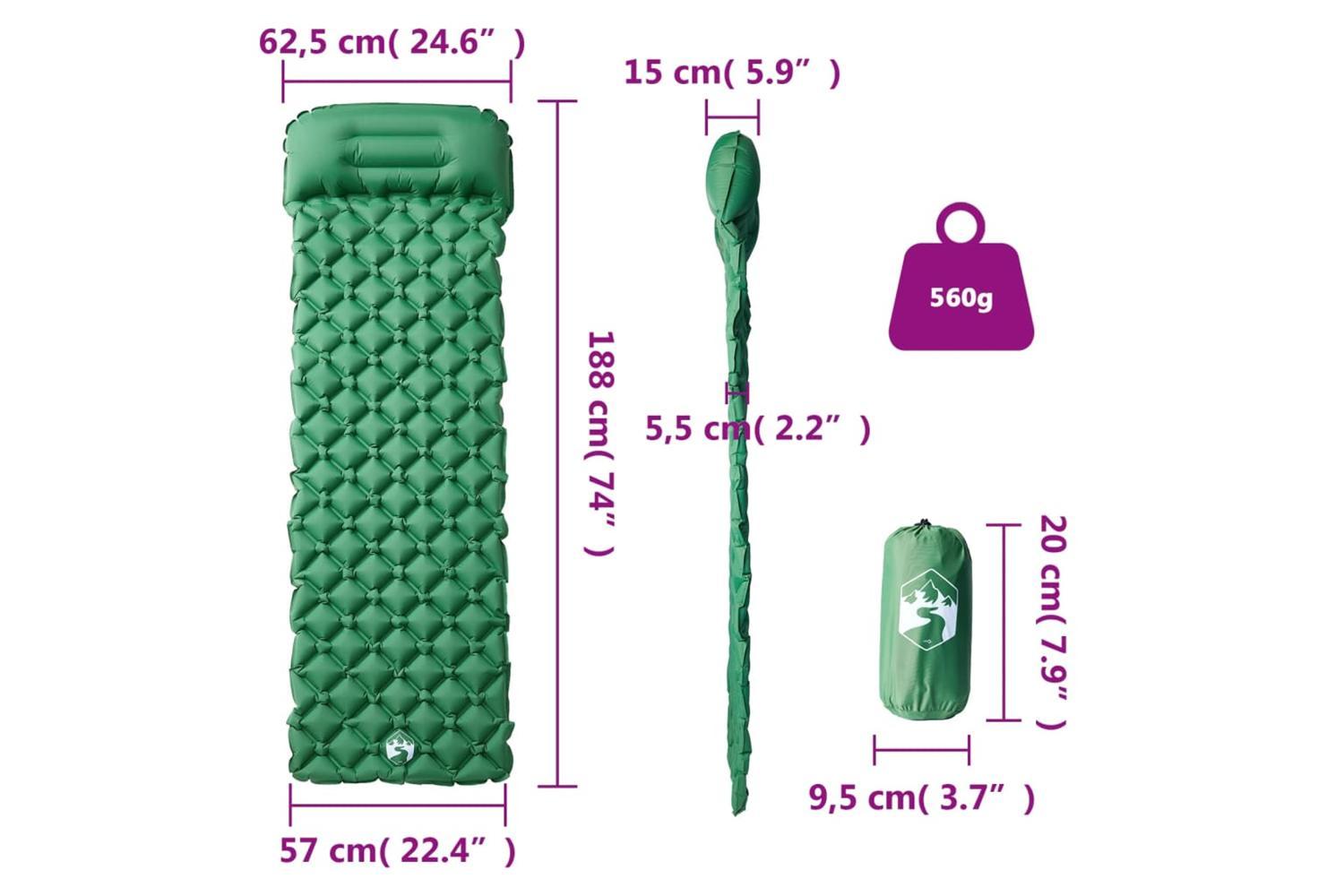 Vidaxl Inflating Camping Mattress With Pillow 1-person Green-6