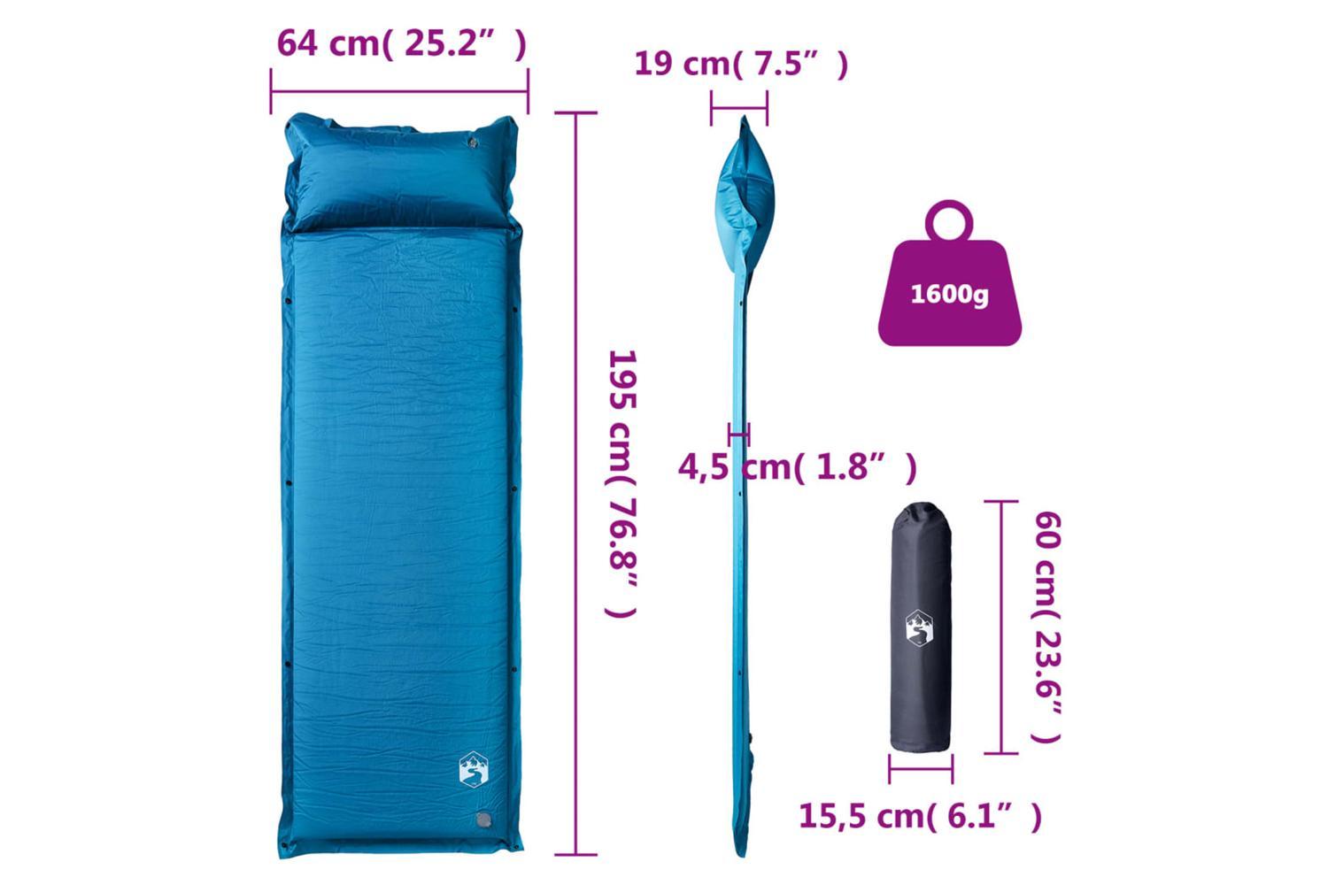 Vidaxl Self Inflating Camping Mattress With Pillow 1-person Turquoise-6