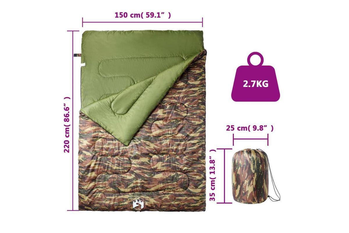 Vidaxl Double Sleeping Bag With Pillows For Adults Camping 3-4 Seasons-5